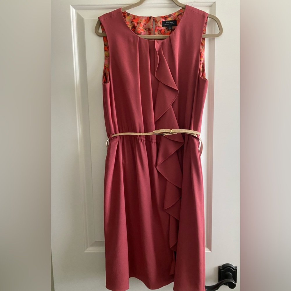 Tahari sleeveless dress with belt.